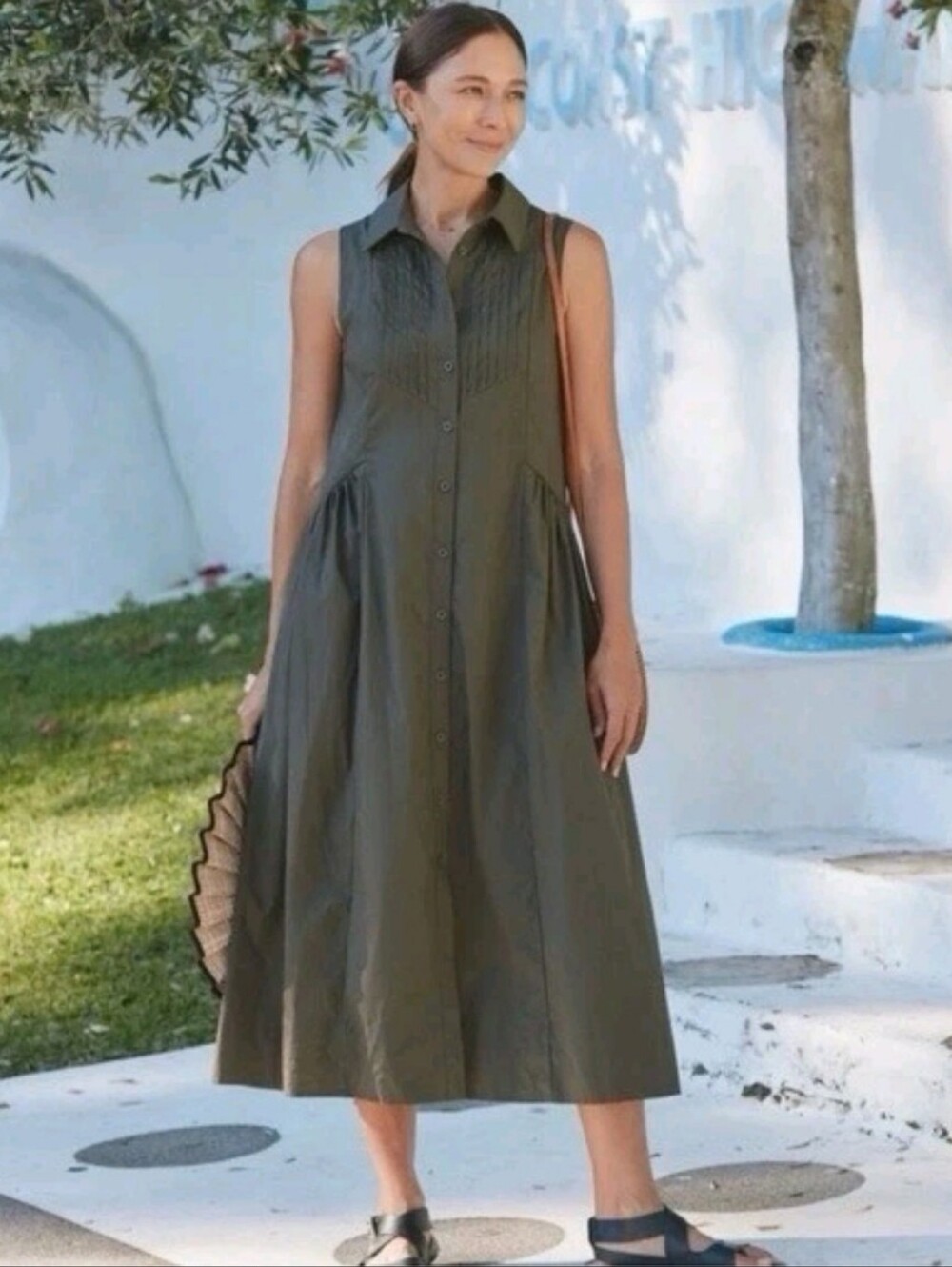 MAYE Corrine Green Shirtdress Cotton Midi Dress Olive Khaki XS